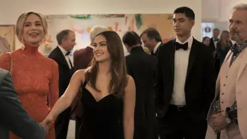 Norma Kamali Black dress worn by Ana (Camila Mendes) as seen in Upgraded
