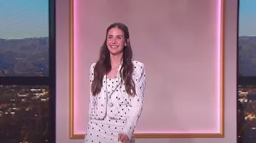 Elie Saab Tweed Effect Moon Dot Jacket worn by Alison Brie as seen in The Jennifer Hudson Show on April 1, 2024