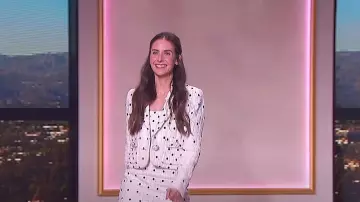 Elie Saab Tweed Effect Moon Dot Jacket worn by Alison Brie as seen in The Jennifer Hudson Show on April 1, 2024