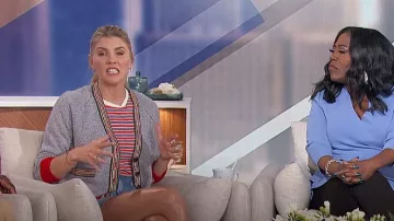 The Great The Little Stripe Crewneck Cotton T-Shirt In Campervan Stripe worn by Amanda Kloots as seen in The Talk on April 1, 2024