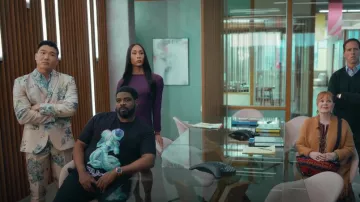 Reclaimed Vintage Inspired Cou­ture Suit Pants In Flo­ral Print worn by Nicholas (Joel Kim Booster) as seen in Loot (S02E01)