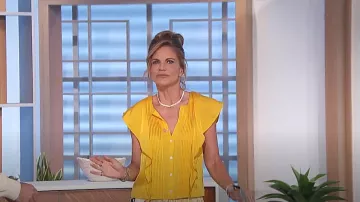 Marissa Webb Silk V Neck Top worn by Natalie Morales as seen in The Talk on March 29, 2024