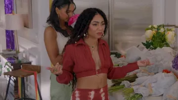 Savannah Morrow Claudia Cropped Plissé Silk Blend Top worn by Patience (Chelsea Tavares) as seen in All American (S06E01)