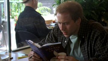 The book that reads: Charlie Kaufman (Nicolas Cage) in Adaptation.