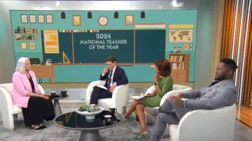 Nora Gardner Daphne 3/4 Sleeve Dress in Vineyard Green worn by Gayle King as seen in CBS Mornings on  April 3, 2024