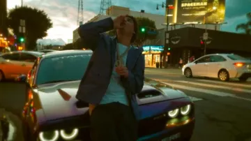 Stone Island Light Pur­ple Mem­brana Jack­et worn by Ohgeesy in Yacht Master [Official Music Video]