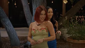 Princess Polly Ken­zie Mi­ni Dress Green Pe­tite worn by Michi as seen in Lovers and Liars (S01E01)