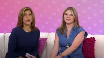 Veronica Beard Ruben Denim Midi Vestido camisero en aciano usado por Jenna Bush Hager como se ve en Today with Hoda & Jenna el 4 de abril de 2024