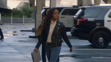L'Agence Bik­er Leather Jack­et worn by Nyla Harper (Mekia Cox) as seen in The Rookie (S06E05)