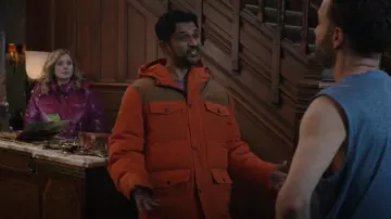 Levi's Arctic Cloth Heavyweight Parka in Orange worn by Jay Arondekar (Utkarsh Ambudkar) as seen in Ghosts (S03E06)