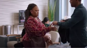 I.n.c. International Concepts Petite Printed Surplice Top worn by Miranda Bailey (Chandra Wilson) as seen in Grey's Anatomy (S20)