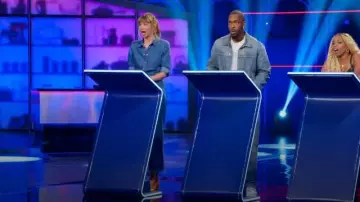 Veronica Beard Taylor Cropped High Rise Wide-Leg Jeans worn by Lauren Lapkus as seen in Is It Cake? (S03E01)