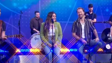 Cinq à Sept Stacked Jewelry Embroidered Cheyenne Blazer worn by Hillary Scott as seen in Good Morning America on April 4, 2024