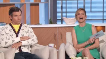 The Kooples Romantic Mixed Knit Dress worn by Natalie Morales as seen in The Talk on April 4, 2024