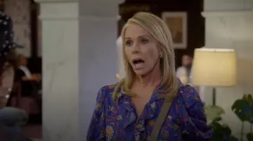 Ba&sh Floral Ruffle Wrap Top worn by Cheryl David (Cheryl Hines) as seen in Curb Your Enthusiasm (S12E10)