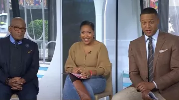 BA&Sh Hazel Puff Sleeve Cardigan worn by Sheinelle Jones as seen in Today on April 5, 2024