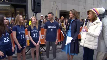Anthropologie Rainbow Striped Beanie worn by Hoda Kotb as seen in Today on April 5, 2024