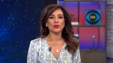 Zara Chain Print Shirt worn by Michelle Miller as seen in CBS Mornings on April 7, 2024