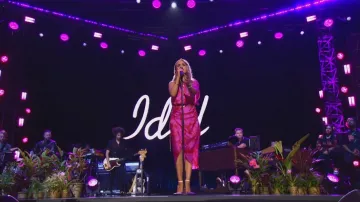 Ort Sexy Off Shoulder Printed Loose Chiffon Dress worn by KB as seen in American Idol (S22E08)