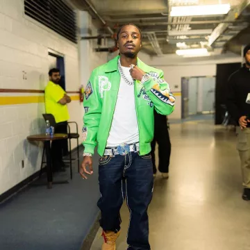 B.B. Simon Globe Buckle 'Cyrus 2' Belt worn by Lil TJay on the Instagram account @liltjay