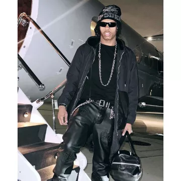 Chrome Hearts Black Leather-Pocket Hooded Coat worn by Lil Baby on the Instagram account @cbfw2040