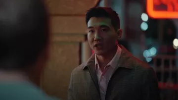 Express Plaid Zip Jacket worn by Nicholas (Joel Kim Booster) as seen in Loot (S02E03)