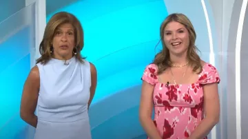 Pearl by Lela Rose Ikat Vestido midi crepé usado por Jenna Bush Hager como se ve en Today with Hoda & Jenna el 10 de abril de 2024