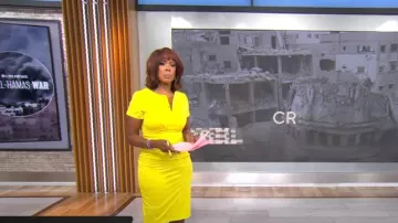 Nora Gardner Donna Dress in Blazing Yellow worn by Gayle King as seen in CBS Mornings on April 10, 2024