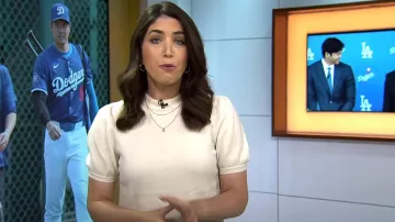 French Connection Vhari Short Sleeve Sweater worn by Liz Kreutz as seen in Today on  April 12, 2024