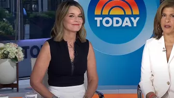 Polo sin mangas con cremallera frontal sin mangas Akris Punto usado por Savannah Guthrie como se ve en Today el 12 de abril de 2024