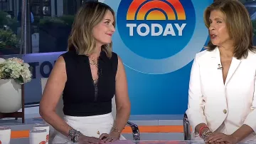 Gucci Pleated Flared Midi Skirt worn by Savannah Guthrie as seen in Today on  April 12, 2024