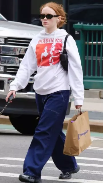 Chanel Oval Sunglasses In Acetate worn by  Sadie Sink in New York City on April 10, 2024