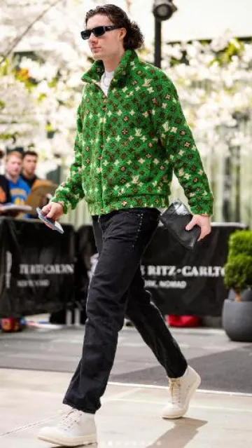 Louis Vuitton x Tyler The Creator Green Monogram Fleece Jacket worn by Josh Giddey on the Instagram account @capturedbymikee