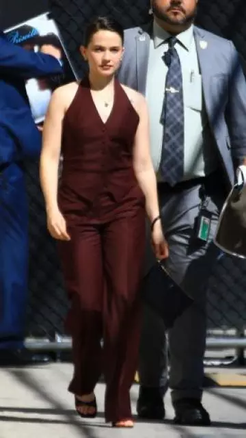 Aya Muse Deneva Tailored Wool-Blend Halter Vest worn by Cailee Spaeny at Jimmy Kimmel Live! on April 3, 2024