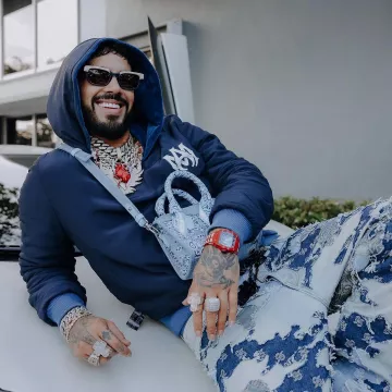 Gucci Blue & White-Trim Square Sunglasses (GG1166S) worn by Anuel AA on the Instagram account @anuel