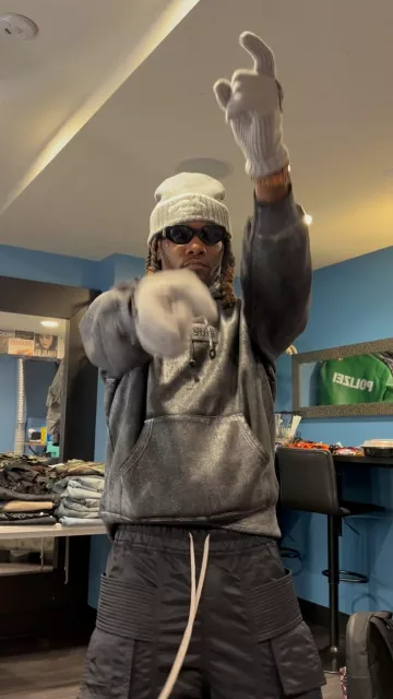 DRKSHDW By Rick Owens Black Ny­lon Cre­atch Car­go Pants worn by Offset on the Instagram account @offsetyrn