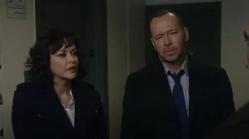 Barbour Inverraray Double-Breasted Wool Coat In Navy worn by Maria Baez (Marisa Ramirez) as seen in Blue Bloods (S14E06)