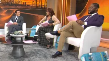 Smythe Waistcoat in Charcoal Mustard worn by Gayle King as seen in CBS Mornings on April 12, 2024