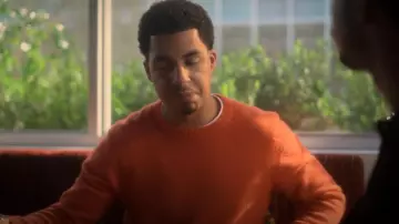 Versace Greek Logo Tape Crewneck Sweater worn by Andre Johnson, Jr. (Marcus Scribner) as seen in grown-ish (S06E12)