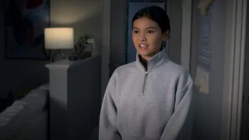 Aritzia Tna Grey Half Zip worn by Carmie Henley (Kaileen Chang) as seen in I Woke Up a Vampire (S02E02)