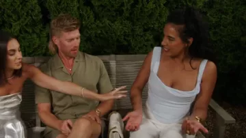 House of CB Una Floral Cowl Neck Lace Up Corset Top worn by Danielle Olivera as seen in Summer House (S08E08)