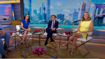 Alice + Olivia Coley Mini-robe en tweed métallisé portée par Lara Spencer dans Good Morning America le 15 avril 2024