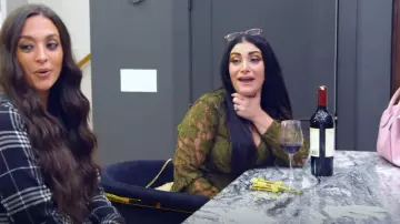 Okiwam Long Sleeve V Neck Tie Wasit Wrap Mini Dress Ruffle Hem Romper Dress Short Rompers worn by Deena Nicole Cortese as seen in Jersey Shore: Family Vacation (S07E09)