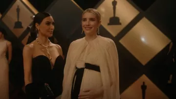 Gucci Belted Cape-Effect Pleated Silk-Chiffon Gown worn by Madison Montgomery (Emma Roberts) as seen in American Horror Story (S11E08)