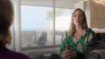 Country Road Print Gathered Detail Blouse worn by Chloe Angel (Jane Harber) as seen in My Life Is Murder (S04E01)