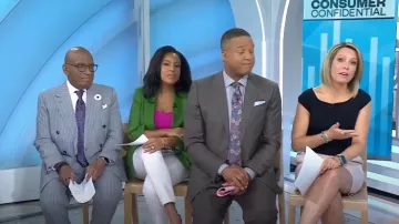 Zara Blazer à manches retroussées en lin mélangé ouvert sur le devant porté par Sheinelle Jones comme on le voit dans Aujourd’hui le 23 avril 2024