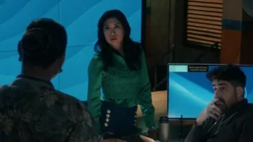 Alice + Olivia Kensie Tweed Crop Bustier Top worn by Melody 'Mel' Bayani (Liza Lapira) as seen in The Equalizer (S04E06)