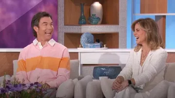 Sun + Stone Aaron Colorblocked Long Sleeve Rugby Shirt worn by Jerry O'Connell as seen in The Talk on April 23, 2024