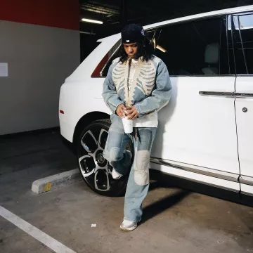 Kapital Blue Patches 'Dixie House' Sweatpants worn by Rylo Rodriguez on the Instagram account @rylorodriguez