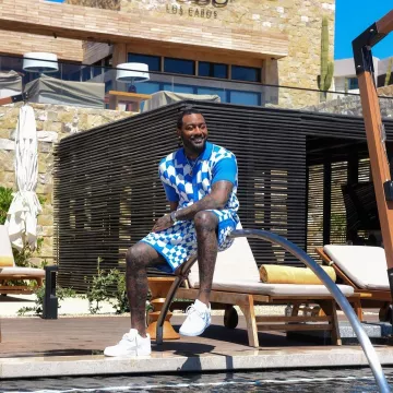 Rhude White & Blue Racing Checkered Shirt worn by John Wall on the Instagram account @johnwall
